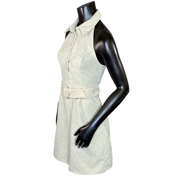 Shein Corduroy Halter Style Mini Dress Belted Button Down Womens Size Small - Picture 2 of 6